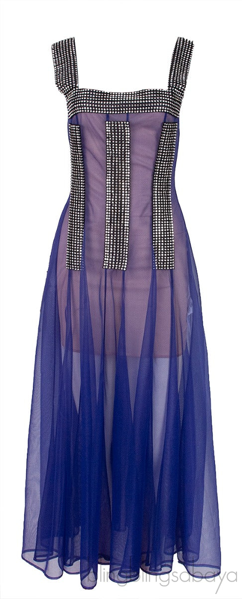 Purple Crystal Mesh Dress