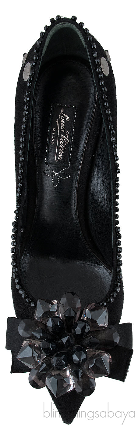 Black Catrin Bead Emb Vamp Heels