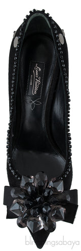Black Catrin Bead Emb Vamp Heels