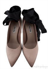 Nude Satin Black Strap Heels