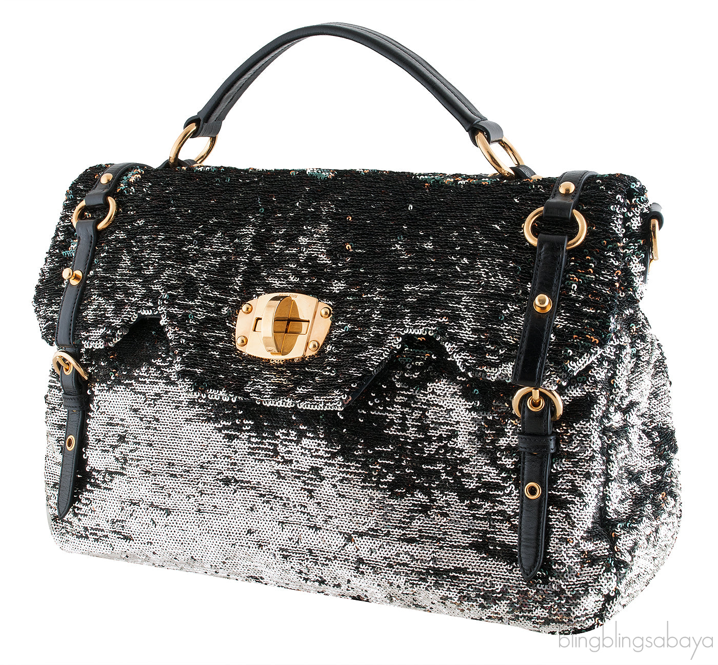 Sequin Black Turn-lock Handle Bag
