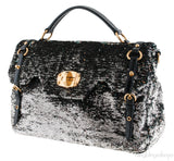 Sequin Black Turn-lock Handle Bag