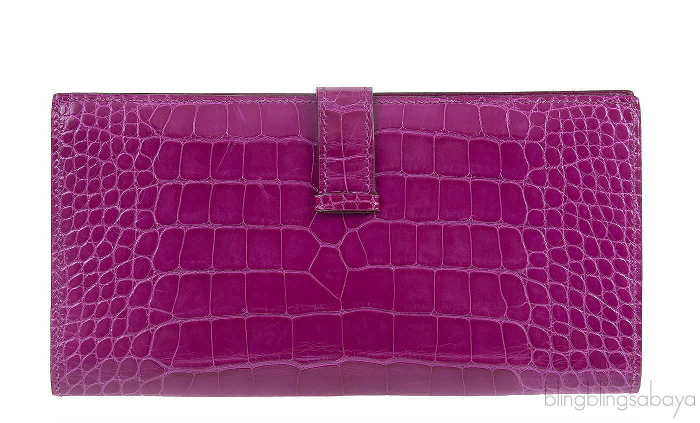 Hermes Bearn Rose Tyrien Crocodile Wallet