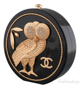 Black Owl Minaudiere Clutch Bag