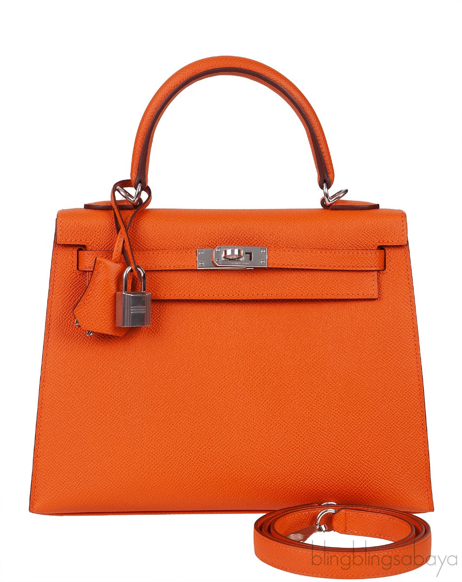 Kelly 25 Orange Epsom Sellier PHW