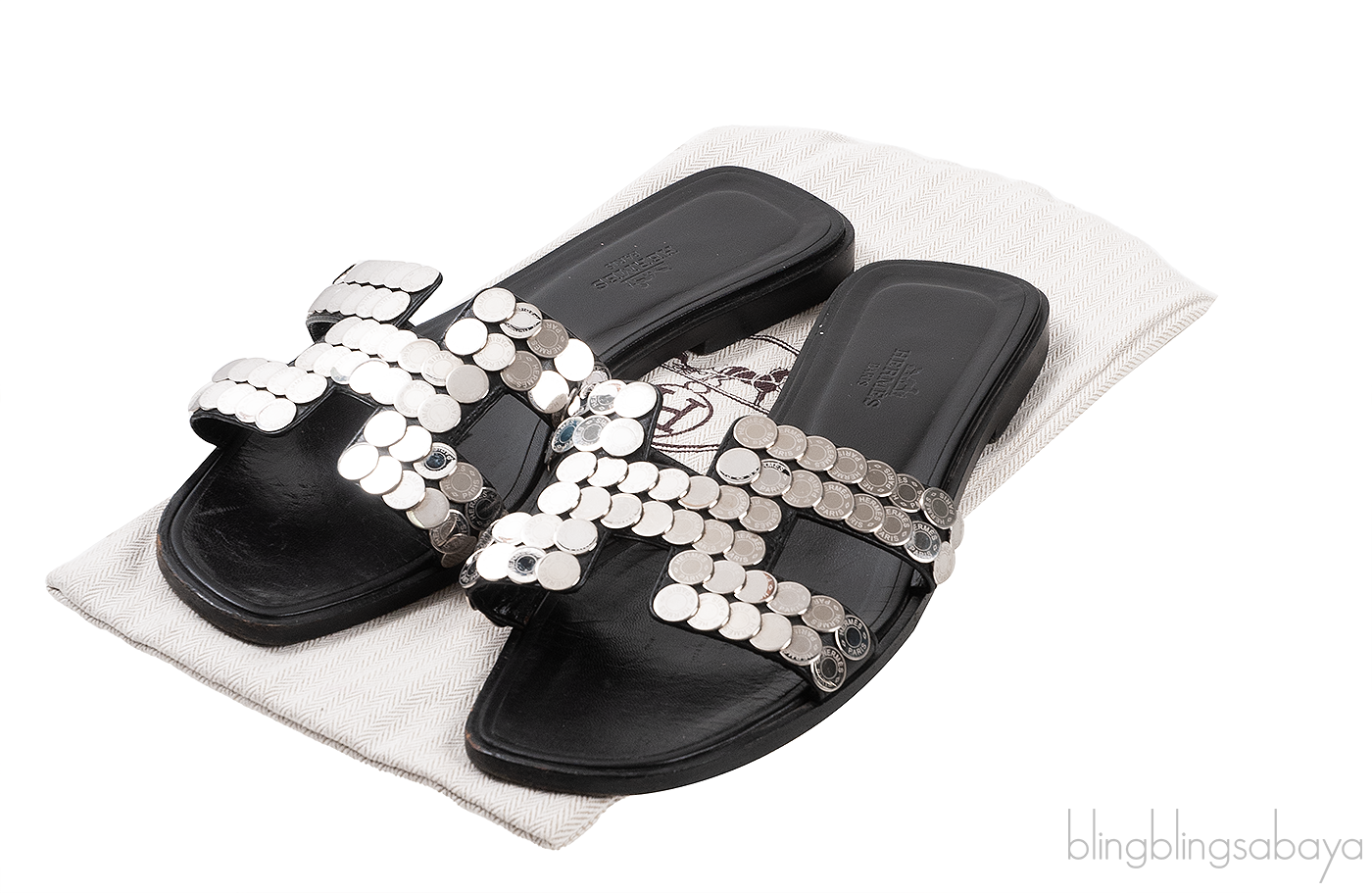 Hermes Oran Black \"Clou de Selle\" Sandals