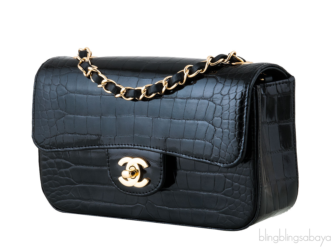 Black Croc Mini Single Flap Bag