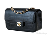 Black Croc Mini Single Flap Bag