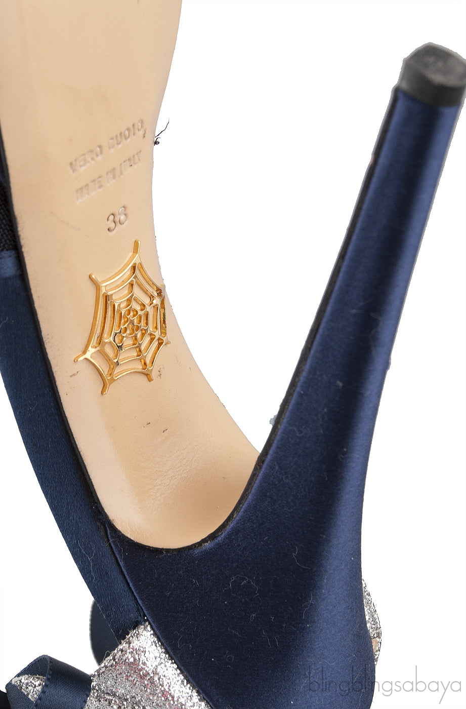 Blue Crystal Mesh Slingback Heels