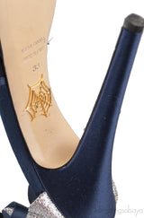 Blue Crystal Mesh Slingback Heels