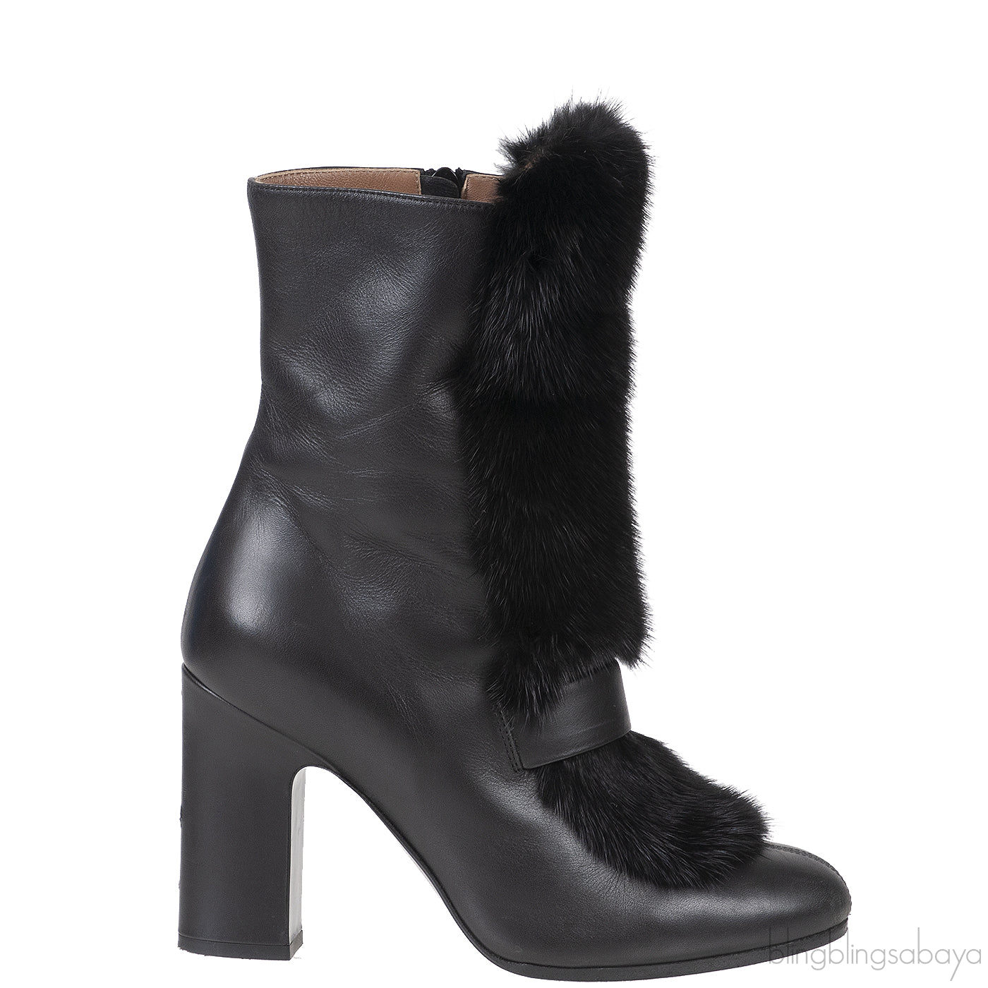 Hermes Black Leather and Fur Ankle Boots