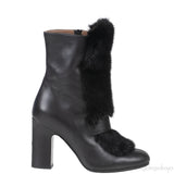 Hermes Black Leather and Fur Ankle Boots