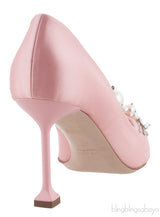 Embellished Pink Satin Pump