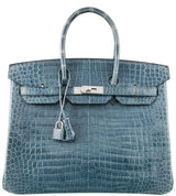 Birkin 35 Blue Tempete Porosus PHW