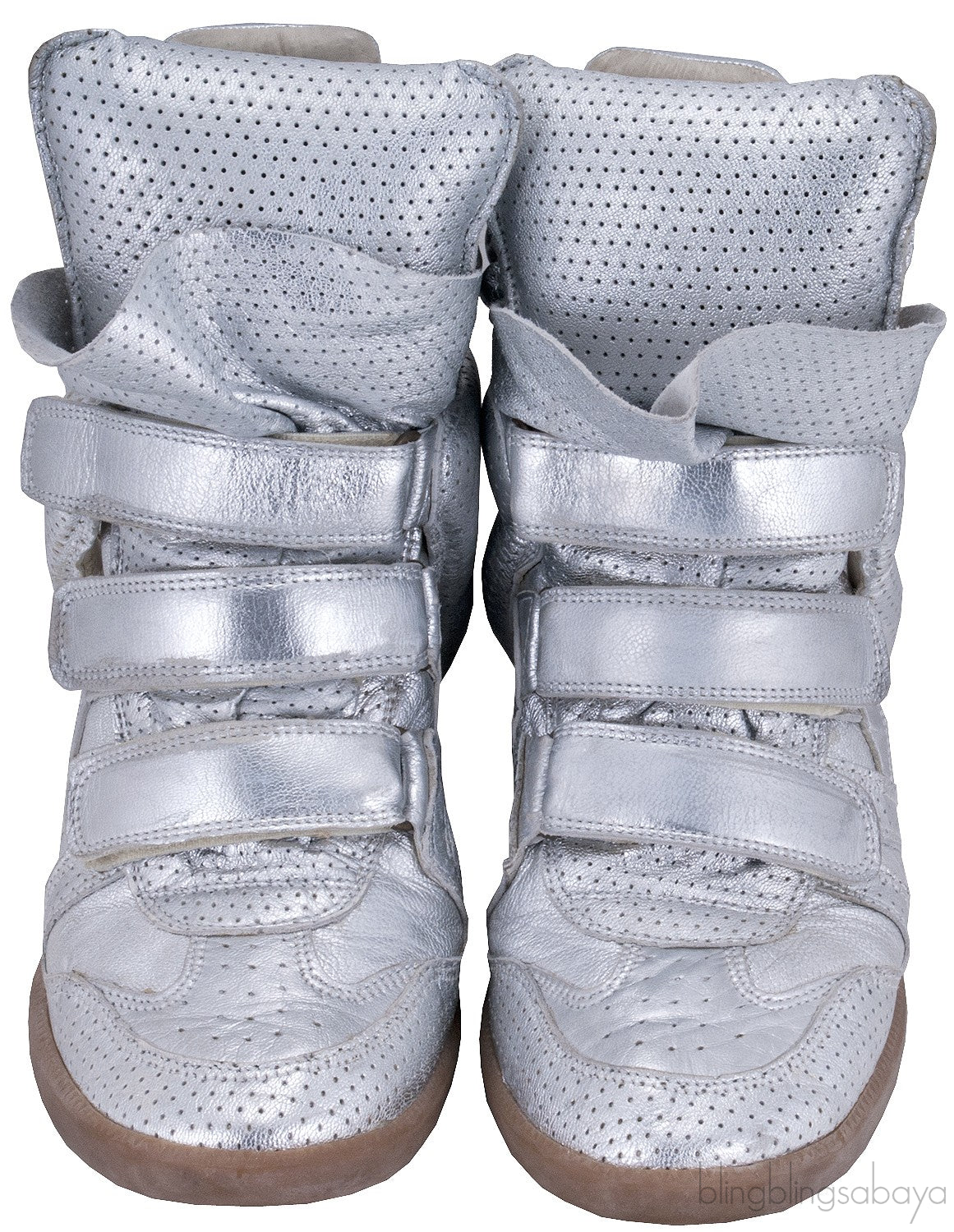 Silver Metallic Leather Bird Sneakers