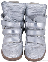 Silver Metallic Leather Bird Sneakers