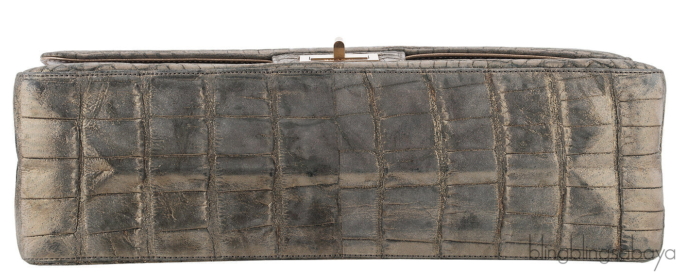 Metallic Gold Crocodile Flap Bag