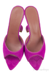 Amina Muaddi Magenta Pony Hair Caroline Sandals