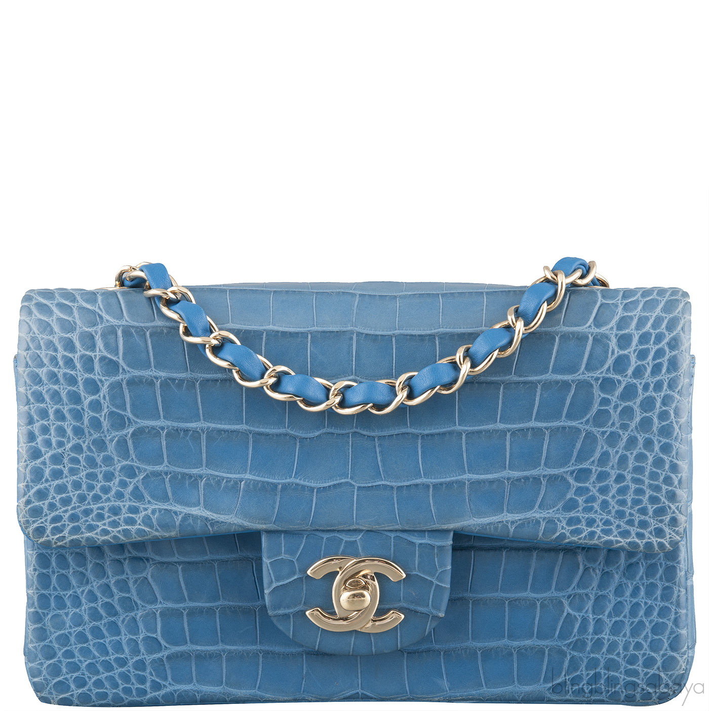 Light Blue Croc Mini Single Flap GHW