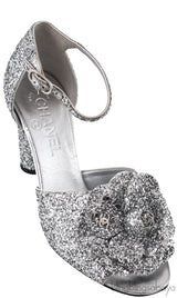Silver Camellia Glitter Heels