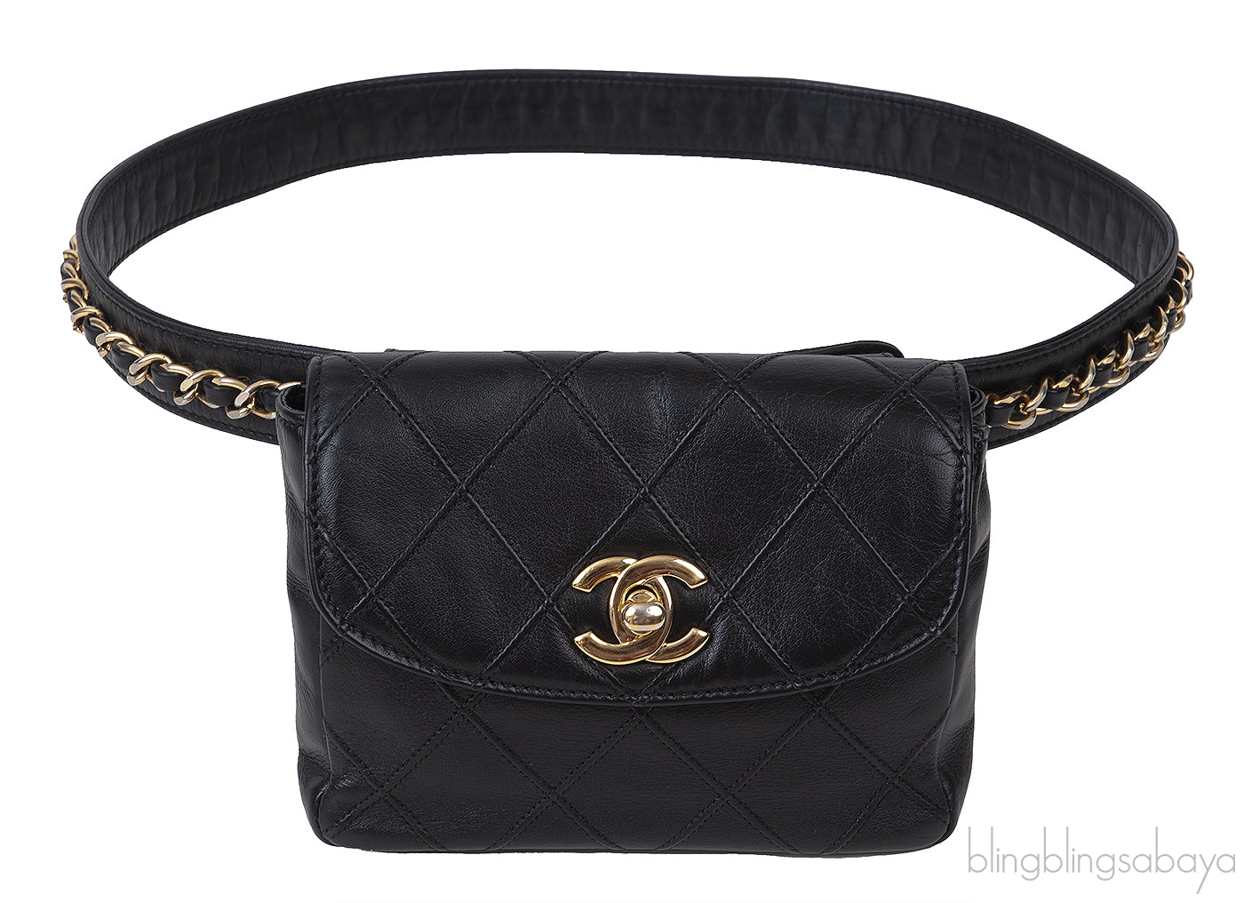 Chanel Black Quilted Leather Vintage Classic Chain Belt Bag