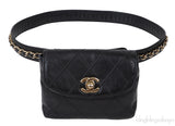 Chanel Black Quilted Leather Vintage Classic Chain Belt Bag