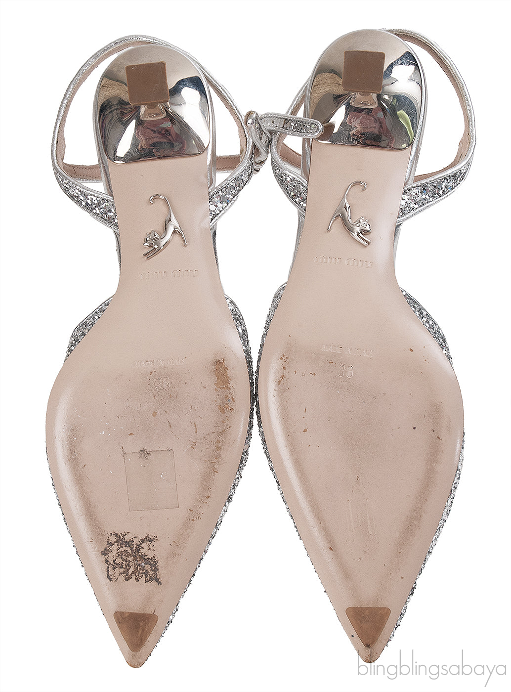 Miu Miu Brooch Silver Glitter Pump