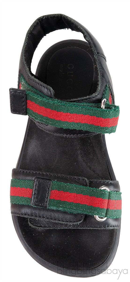 Black Strappy Web Kids Sandals