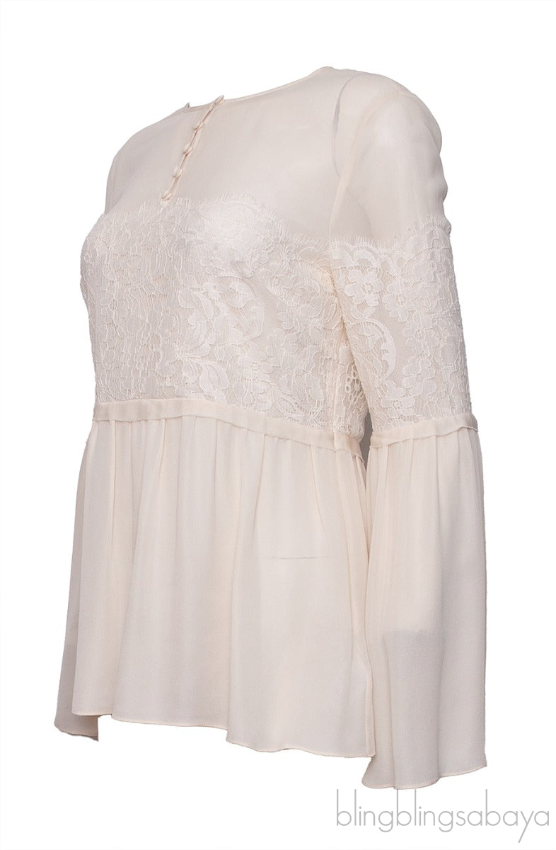 Ecru Silk Peplum Blouse