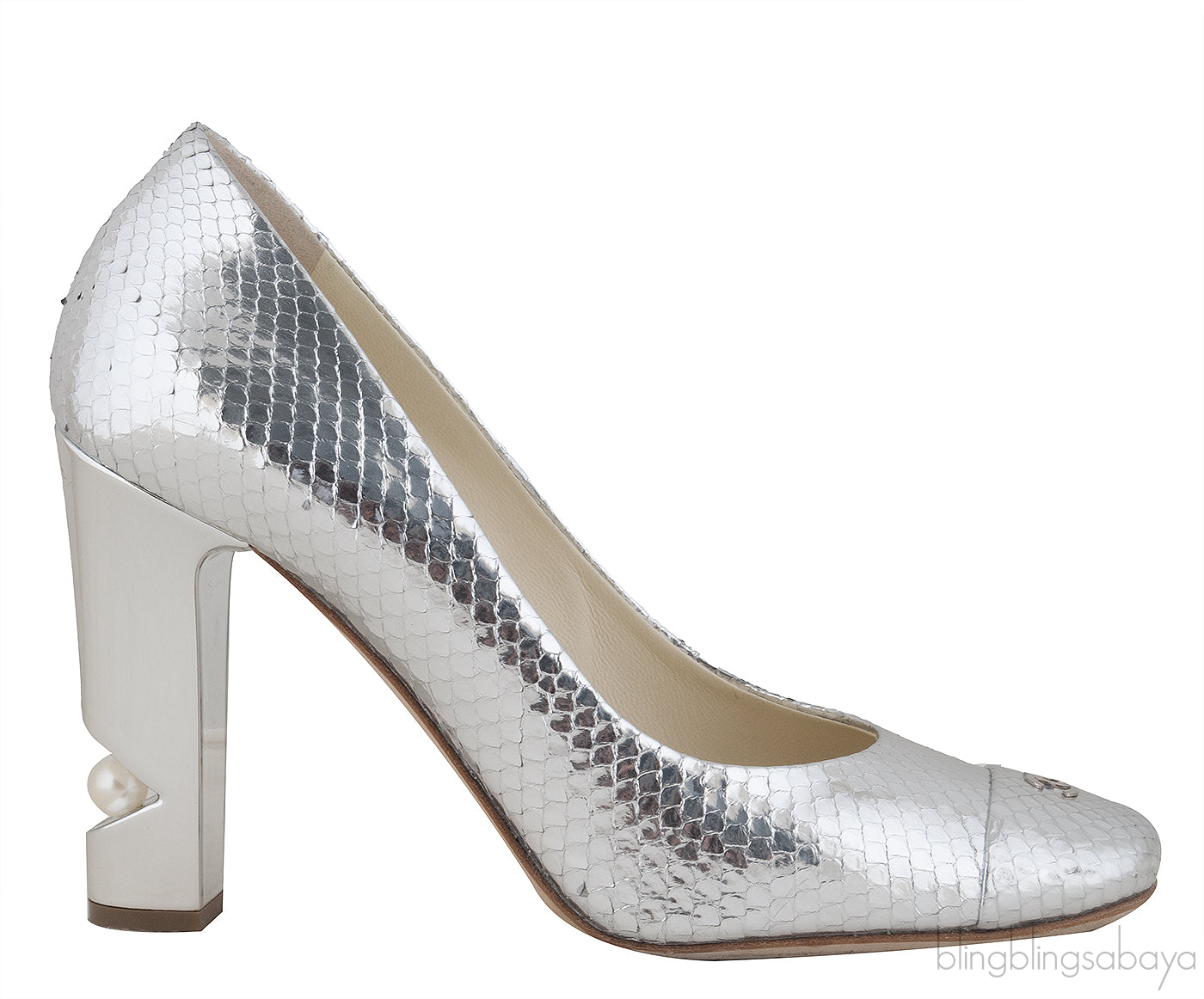 Silver Metallic Python Heels