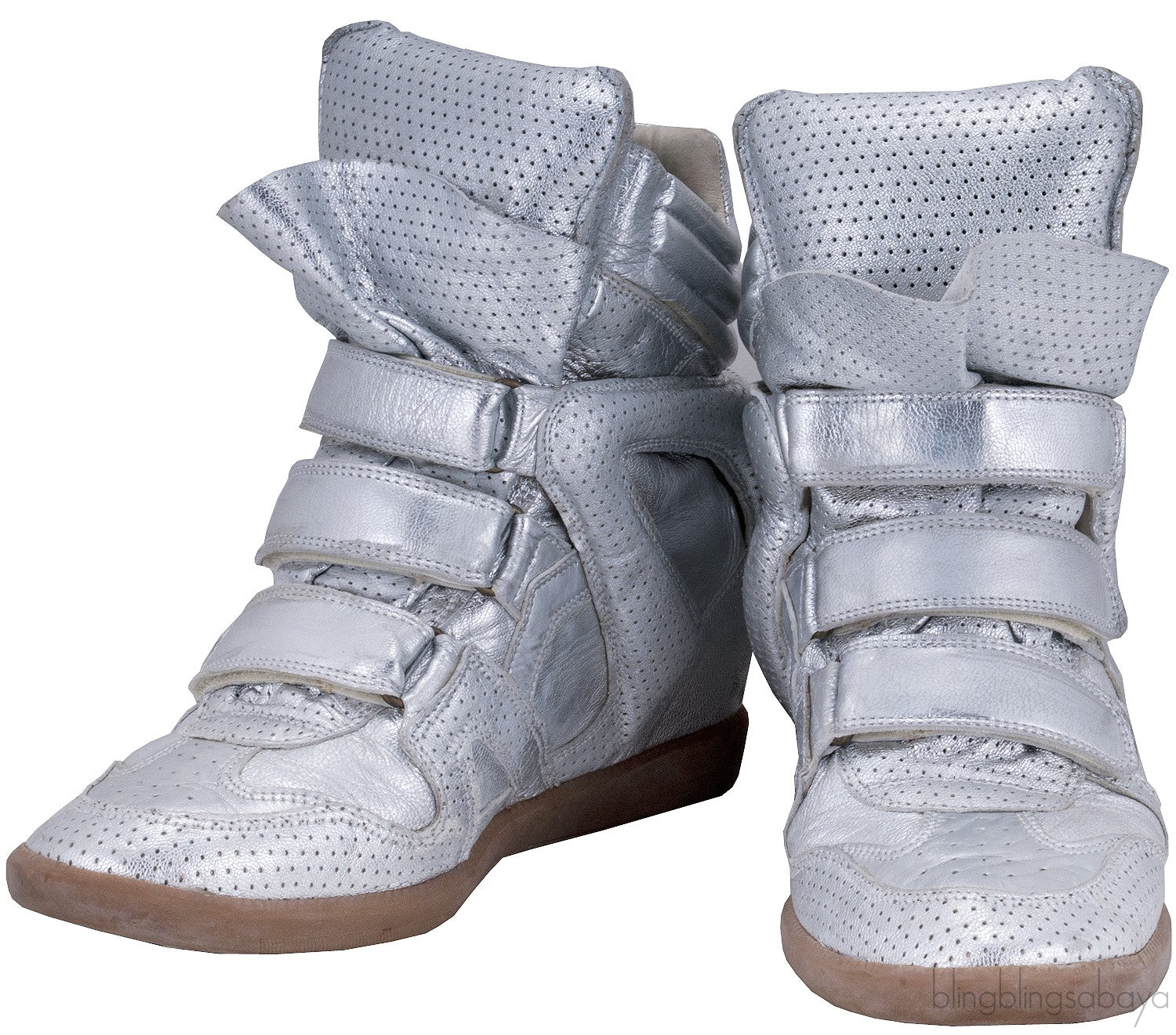 Silver Metallic Leather Bird Sneakers