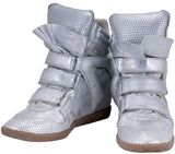 Silver Metallic Leather Bird Sneakers