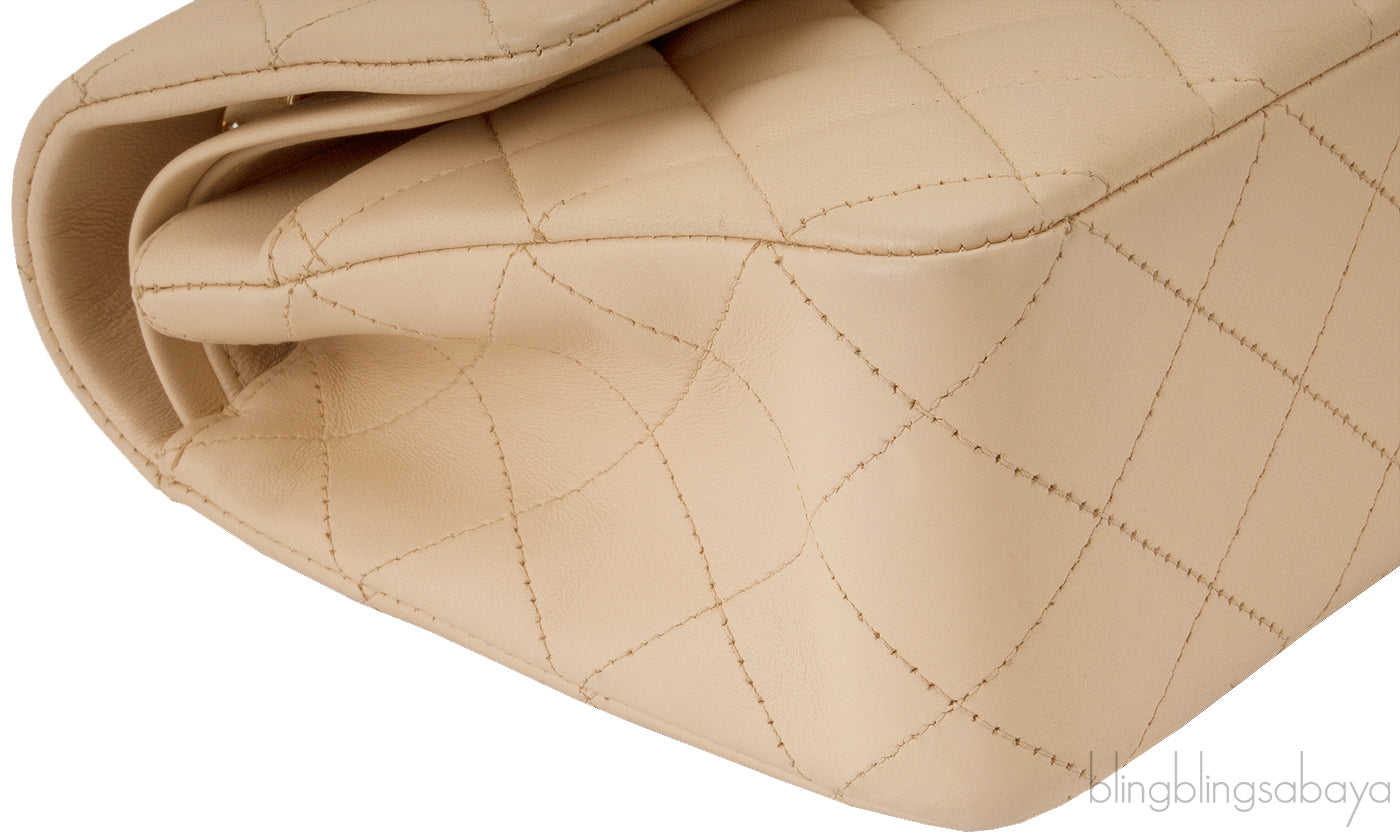 Classic Beige Matte Quilted Flap Bag