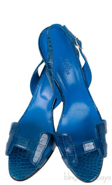 Night 70 Blue Crocodile Slingback Heels