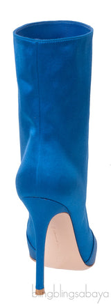 Blue Satin Ankle Boots