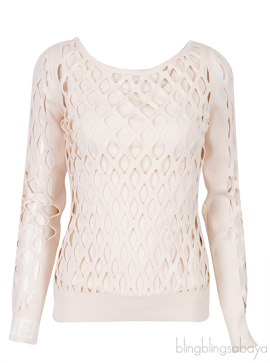 Beige Cut-out Sweatshirt w/ Inner