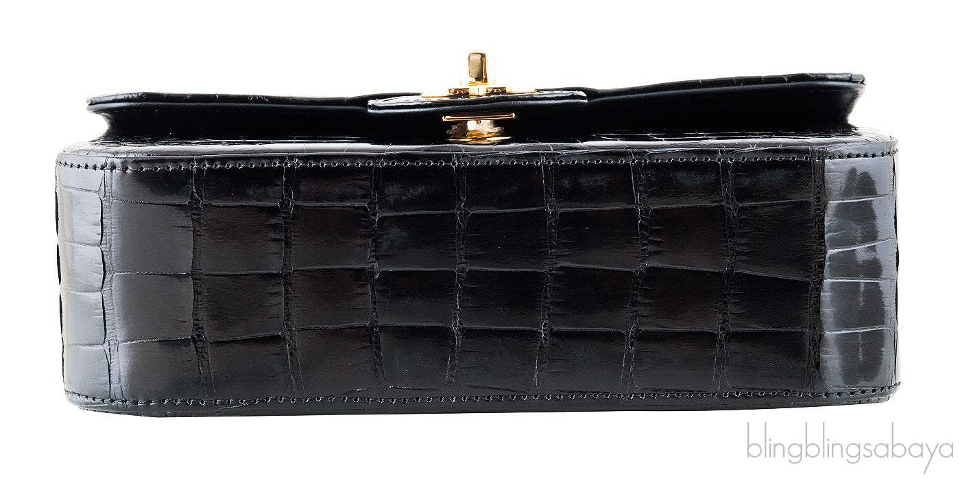 Black Croc Mini Single Flap Bag
