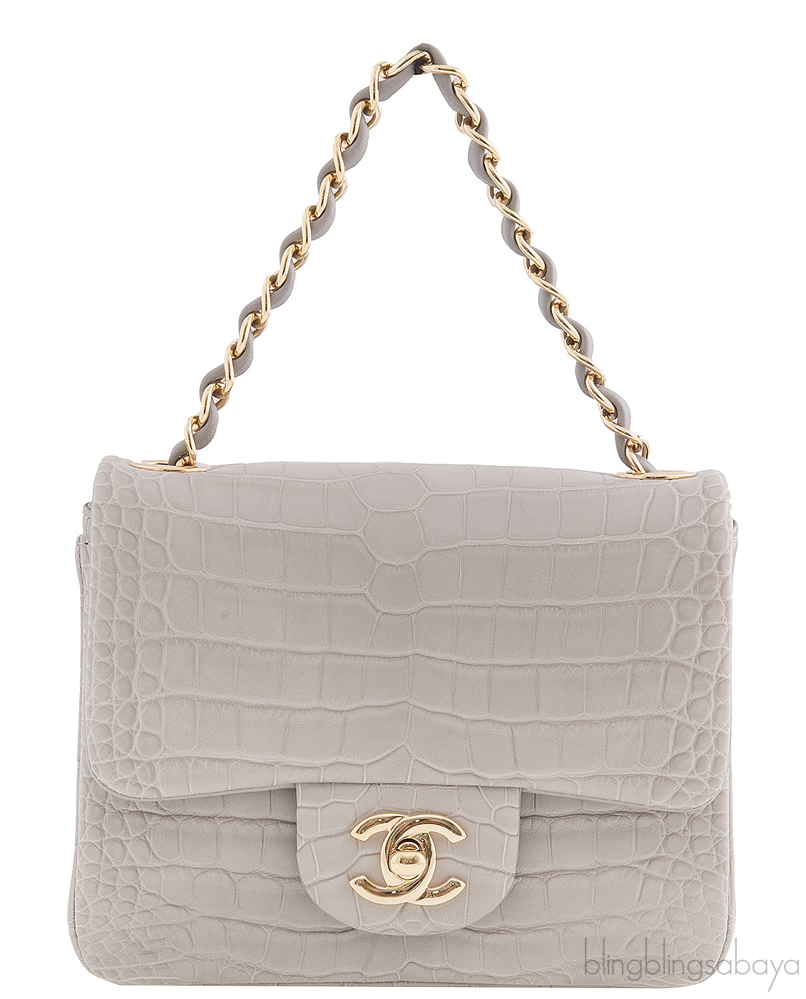 Grey Pearl Crocodile Mini Flap Bag
