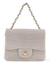 Grey Pearl Crocodile Mini Flap Bag