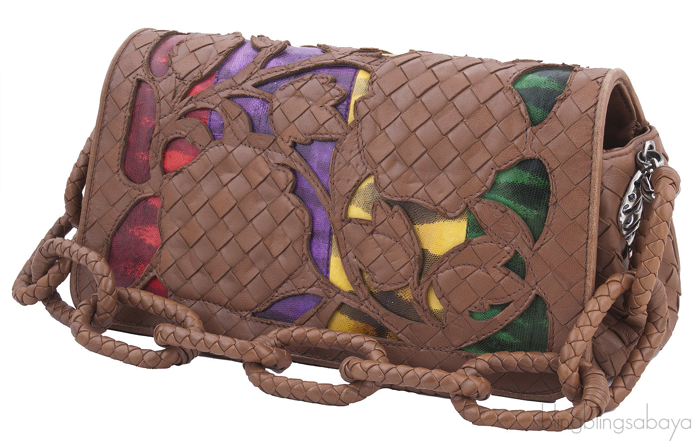 Brown Intrecciato Floral Chain Handle Bag