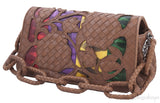 Brown Intrecciato Floral Chain Handle Bag