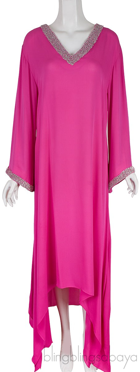 Fuchsia Sequin & Bead Emb. Kaftan