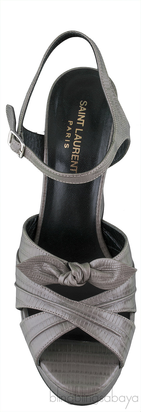 Grey Bow Textured Leather Pump
