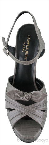 Grey Bow Textured Leather Pump