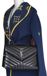 Yves Saint Laurent Black Medium LouLou Chevron PHW