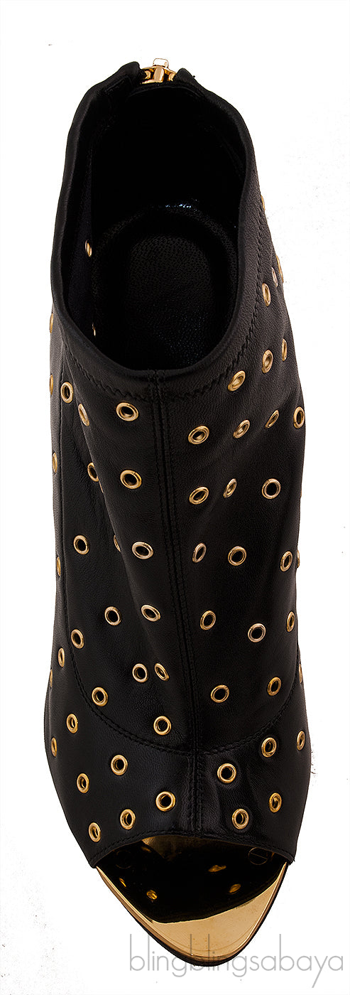Black Leather Rivet Ankle Boots
