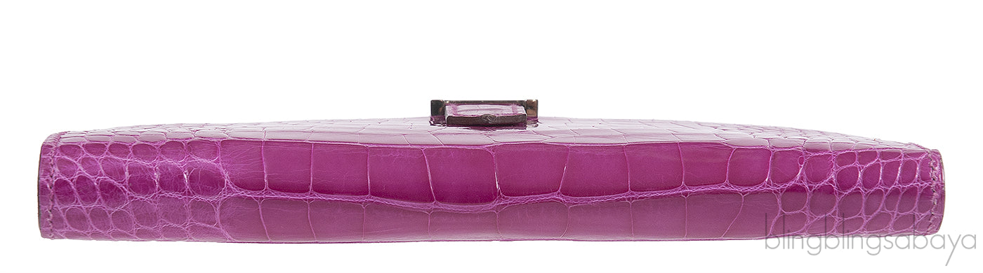 Hermes Bearn Rose Tyrien Crocodile Wallet