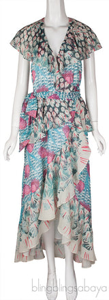 Green Ruflled Midi Wrap Dress