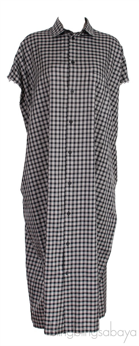 Grey Checkered Oversized Shirt Dress