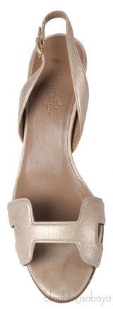 Hermes Night 70 Gold Slingback Sandals